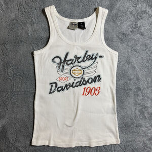 Y2K Harley Davidson Womens 03 Scoop Neck White Sleeveless Tank Rhinestones XL